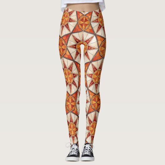Fiery Red and Orange Starburst - Geometric Mosaic Leggings (Vorderseite)