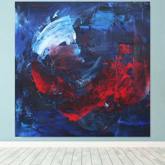 Fiery Red Blue Bold Abstract Wall Art Leinwanddruck (Insitu (Holzboden))