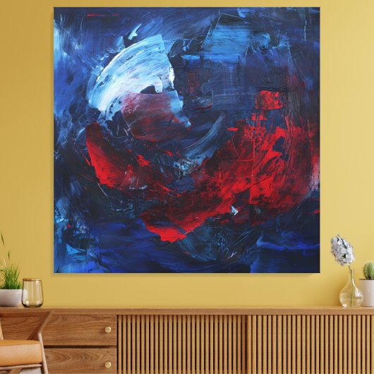 Fiery Red Blue Bold Abstract Wall Art Leinwanddruck (Insitu (Wohnzimmer))