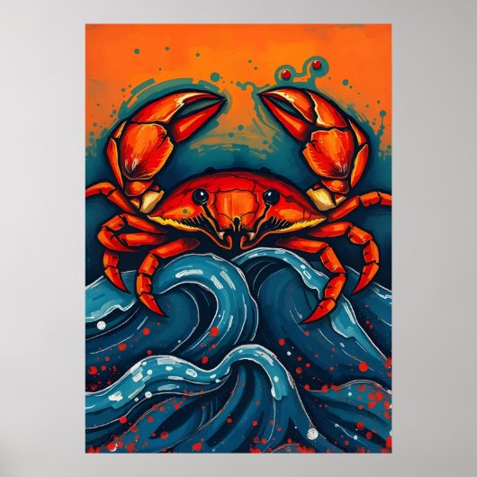 Fiery Red Crab - Bold Sea Creature in Splashashy S Poster (Vorne)