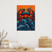 Fiery Red Crab - Bold Sea Creature in Splashashy S Poster (Küche)