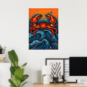 Fiery Red Crab - Bold Sea Creature in Splashashy S Poster (Heimbüro)