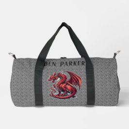 Fiery Red Dragon auf Metall Diamond Plättchen Cust Duffle Bag