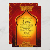 Fiery Red Gold Royal Indian Arabian Sweet 16 Party Einladung (Vorne/Hinten)