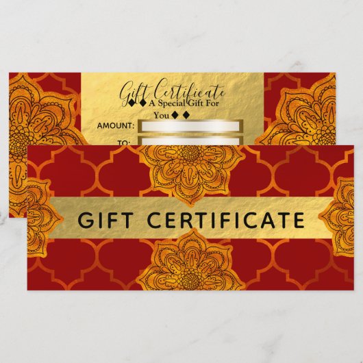 Fiery Red Gold Royal Indian Gift Certificate (Vorne/Hinten)