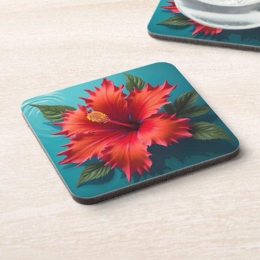 Fiery Red Hibiskus Getränkeuntersetzer (Linke Seite)