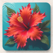 Fiery Red Hibiskus Getränkeuntersetzer (Vorderseite)
