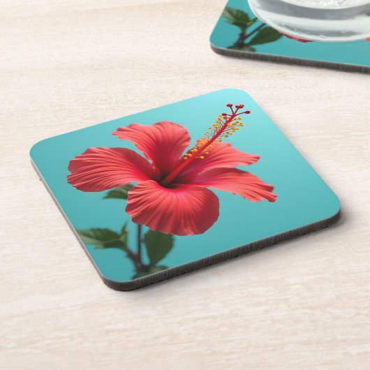 Fiery Red Hibiskus Getränkeuntersetzer (Linke Seite)