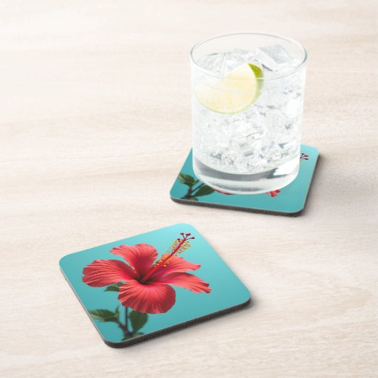 Fiery Red Hibiskus Getränkeuntersetzer (Rechte Seite)