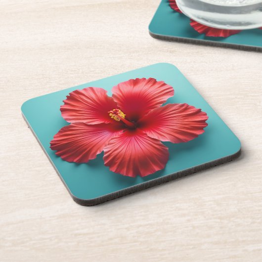 Fiery Red Hibiskus Getränkeuntersetzer (Linke Seite)