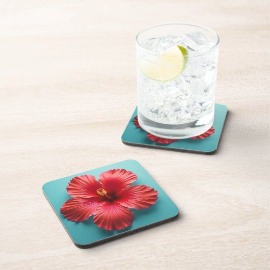 Fiery Red Hibiskus Getränkeuntersetzer (Rechte Seite)