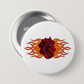 Fiery Red Horse Head mit Flammen Button (Vorne & Hinten)