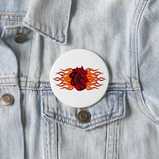 Fiery Red Horse Head mit Flammen Button