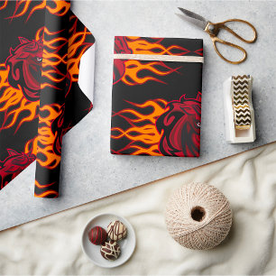 Fiery Red Horse Head mit Flammen Geschenkpapier