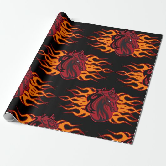 Fiery Red Horse Head mit Flammen Geschenkpapier (Ungerollt)