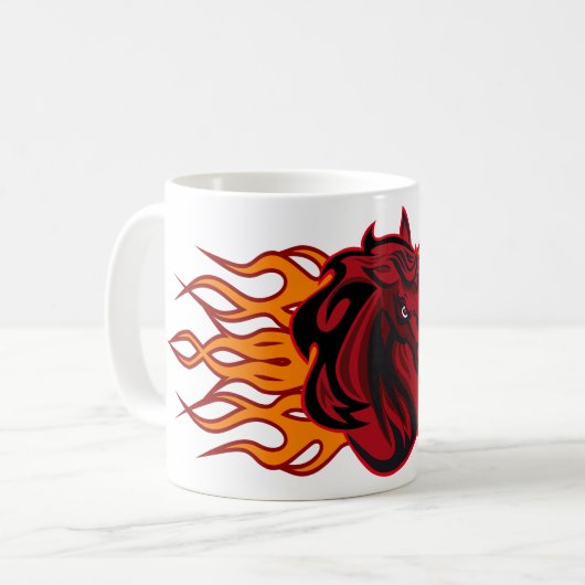 Fiery Red Horse Head mit Flammen Kaffeetasse (Vorderseite Links)