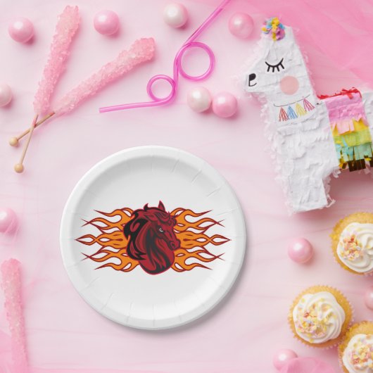 Fiery Red Horse Head mit Flammen Pappteller (Party)