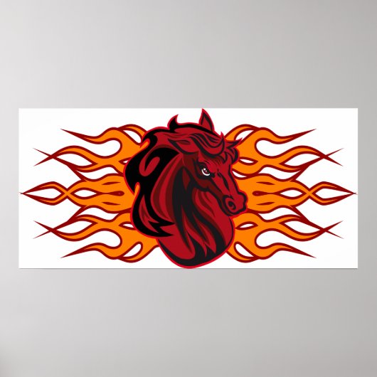 Fiery Red Horse Head mit Flammen Poster (Vorne)