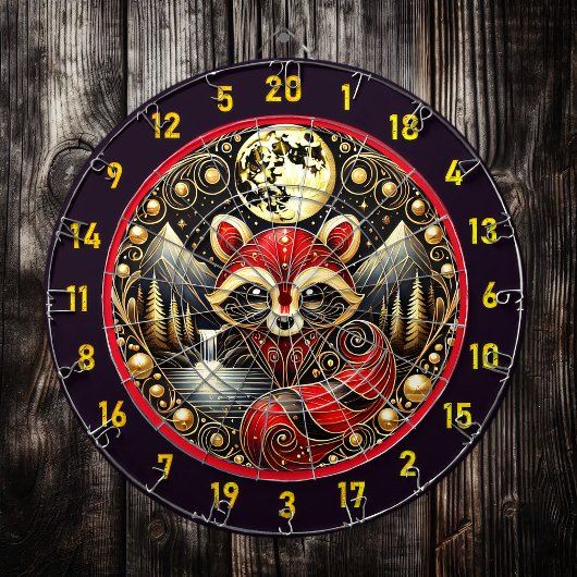 Fiery Red Raccoon unter Starry Sky Dartscheibe