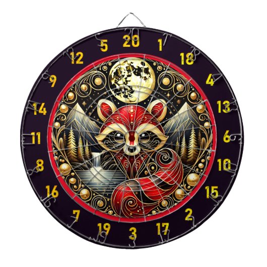 Fiery Red Raccoon unter Starry Sky Dartscheibe (vorne)