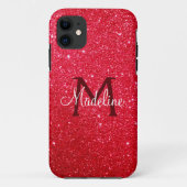 Fiery Red Sparkling Glitzer Mit Monogramm Case-Mate iPhone Hülle (Rückseite)