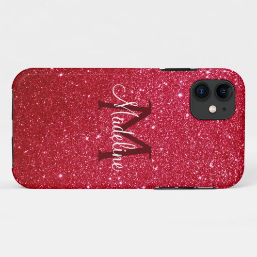 Fiery Red Sparkling Glitzer Mit Monogramm Case-Mate iPhone Hülle (Rückseite (Horizontal))