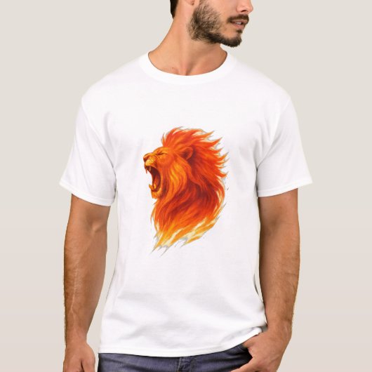 Fiery Roaring Lion Head Illustration T-Shirt (Vorderseite)