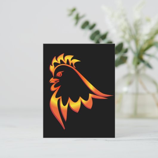 Fiery Rooster Postkarte (Stehend Vorderseite)