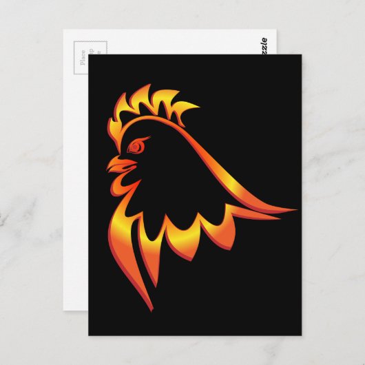 Fiery Rooster Postkarte (Vorne/Hinten)