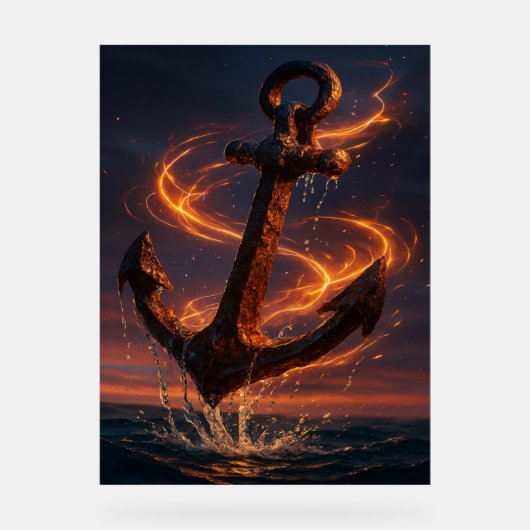 Fiery Rustic Anchor – Nautical Fantasy Wall Art Acrylschild (Vorderseite)