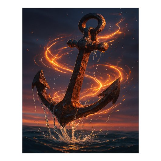 Fiery Rustic Anchor – Nautical Fantasy Wall Art Fotodruck (Vorne)