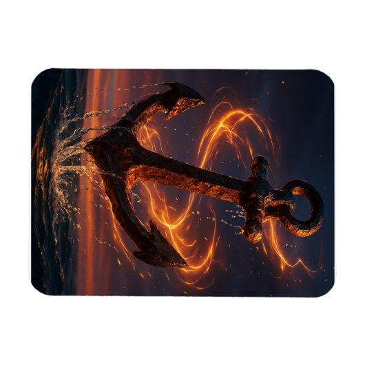 Fiery Rustic Anchor – Nautical Fantasy Wall Art Magnet (Horizontal)