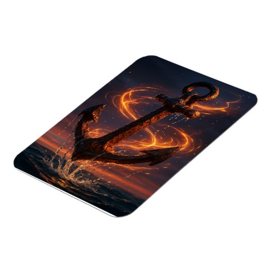 Fiery Rustic Anchor – Nautical Fantasy Wall Art Magnet (Linke Seite)