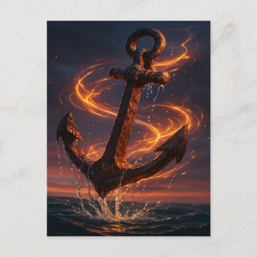 Fiery Rustic Anchor – Nautical Fantasy Wall Art Postkarte (Vorderseite)
