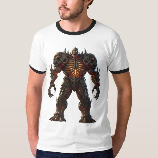 Fiery Skull Armor Dark Fantasy Sci-Fi Kreatur T-Shirt (Vorderseite)
