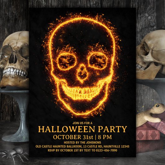 Fiery Skull Halloween-Party Einladung