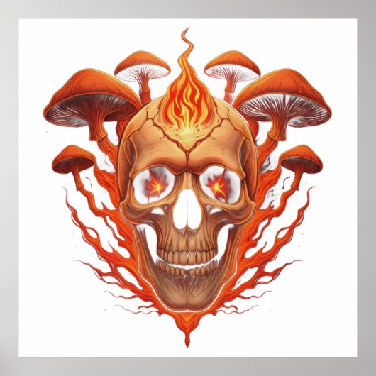 Fiery Skull Mushrooms Poster (Vorne)