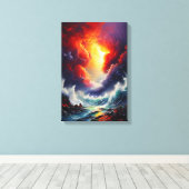 Fiery Sky and Roaring Sea - Dynamic Seascape Art Leinwanddruck (Insitu (Holzboden))