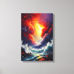 Fiery Sky and Roaring Sea - Dynamic Seascape Art Leinwanddruck