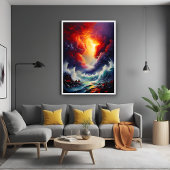Fiery Sky and Roaring Sea - Dynamic Seascape Art Poster