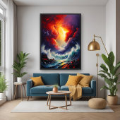 Fiery Sky and Roaring Sea - Dynamic Seascape Art Poster