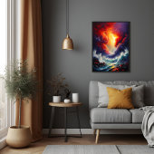 Fiery Sky and Roaring Sea - Dynamic Seascape Art Poster