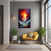 Fiery Sky and Roaring Sea - Dynamic Seascape Art Poster