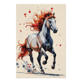 Fiery Spirit - Majestic Horse Watercolor Art Poster