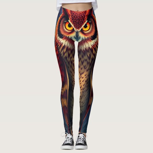 Fiery Spirit Owl: Phoenix Rebirth Art Leggings (Vorderseite)
