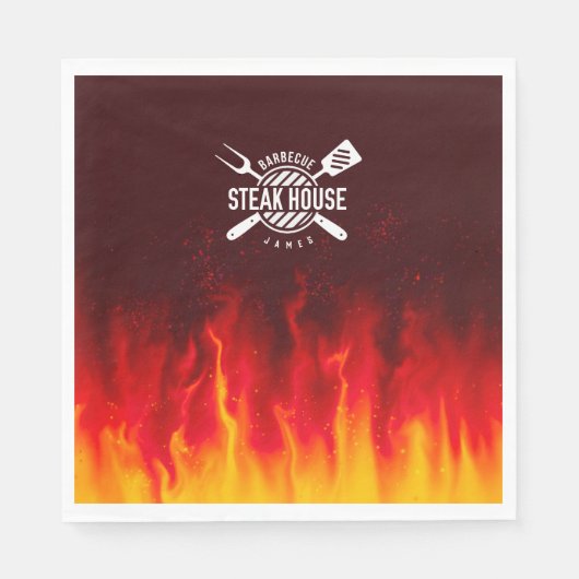 Fiery Steak House Napkins — Custom GRILLEN Flames Serviette (Vorderseite)