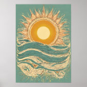 Fiery Sun on Green Sun Illustration Wall Art Print Poster (Vorne)