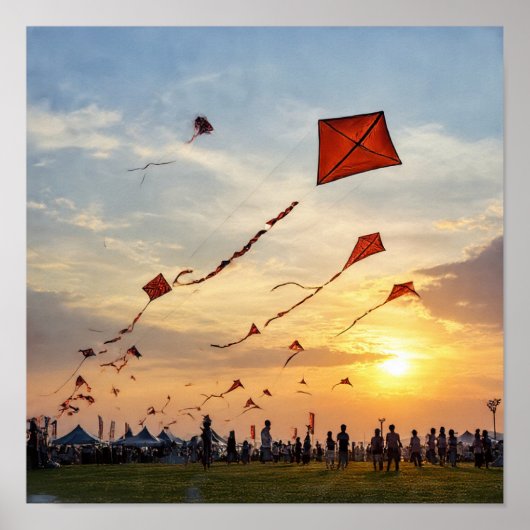 Fiery Sunset Kites - Festival Silhouette Poster (Vorne)