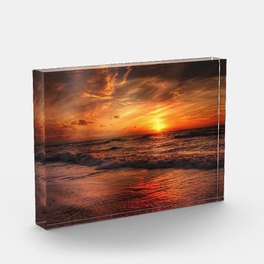 Fiery Sunset Ocean Waves Fotoblock (Links)