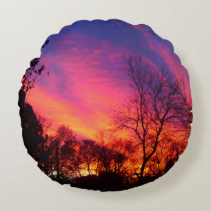 Fiery Sunset Pillow Rundes Kissen